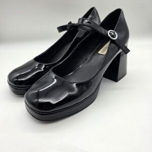 Steve Madden Black Patent Leather Platform Mary Jane Block Heel Shoes